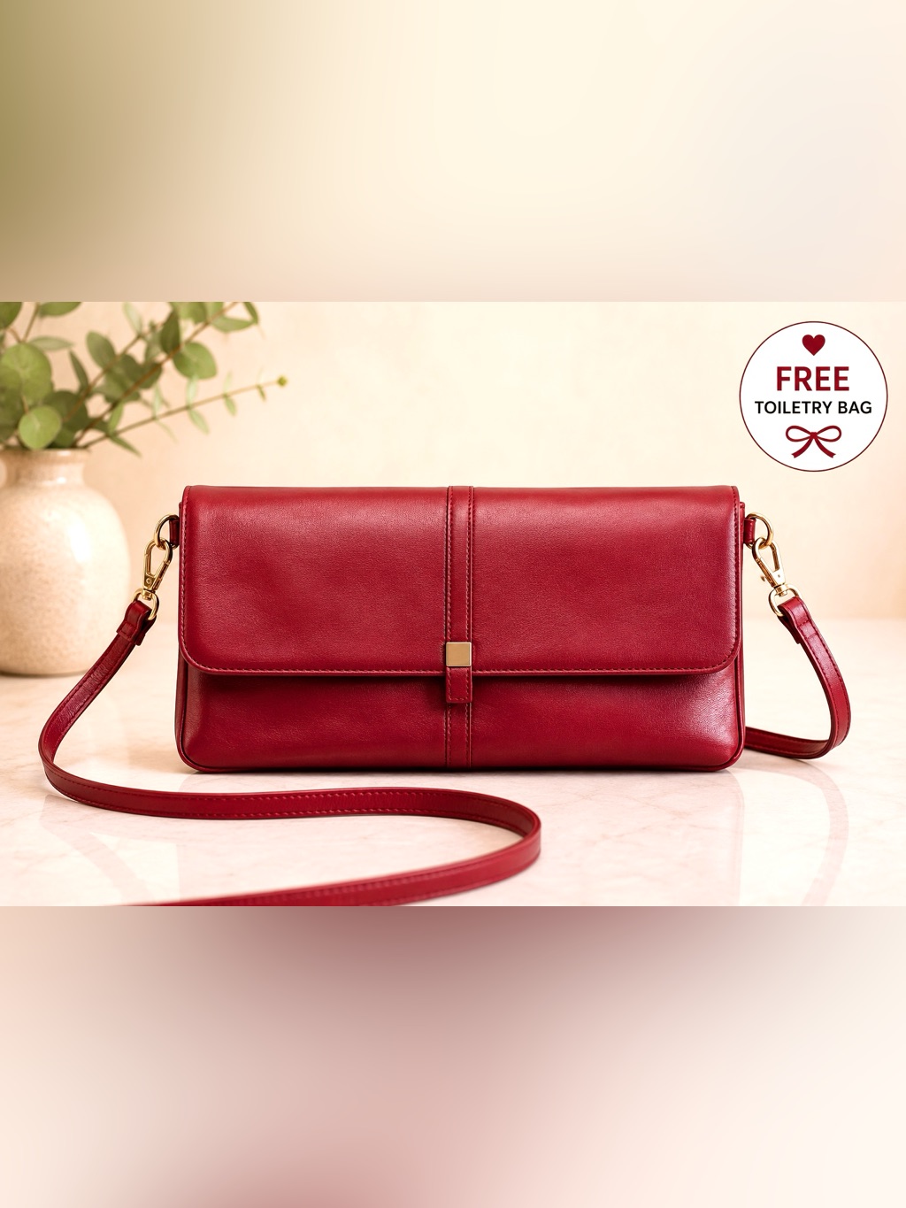 Naturalizer Genuine Leather Red Crossbody Shoulder Bag Foldover Flap